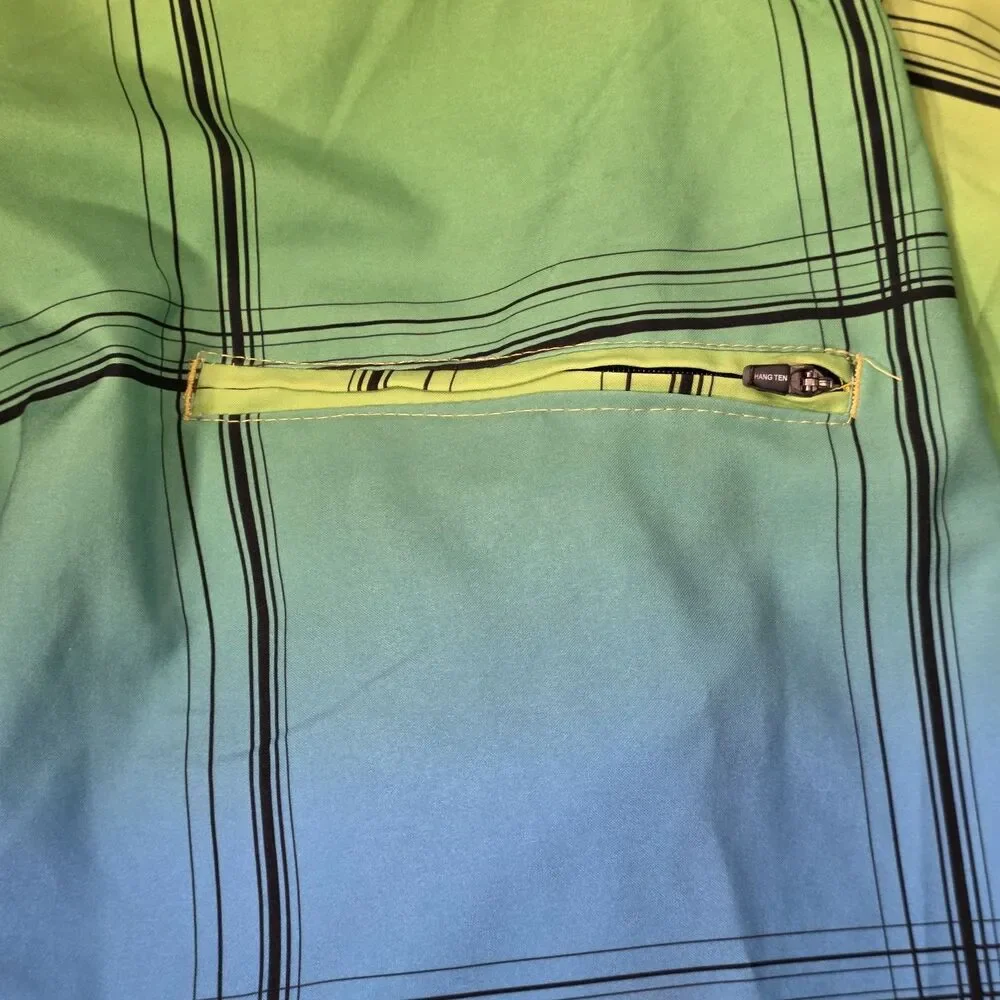 Hang Ten Men’s 38 Tri Color Ombre Gradient Grid Plaid Board Shorts Surf Swim